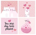 Set of lovely Valentine`s day cards. Cute couple of kittens.